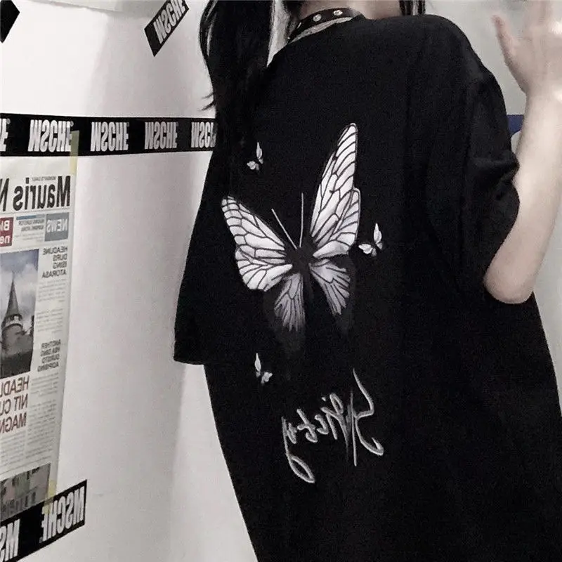 

y2k butterfly T-shirt men and women 2021 Harajuku hip-hop short-sleeved T-shirt casual top streetwear oversized T-shirt women's