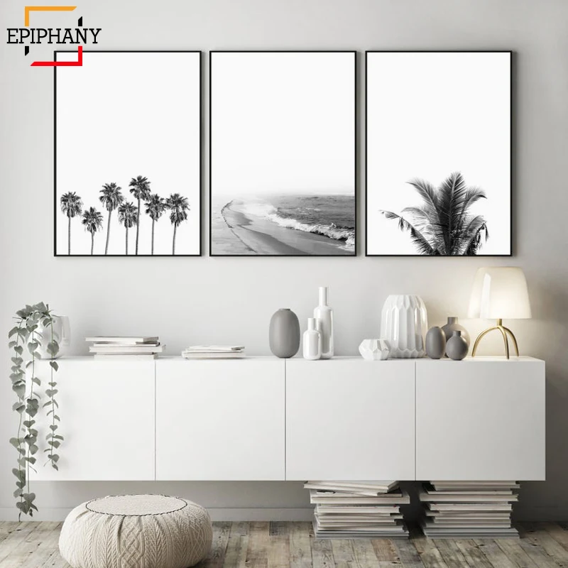 Современные Настенные принты постер с черно-белым принтом океана и пляжа