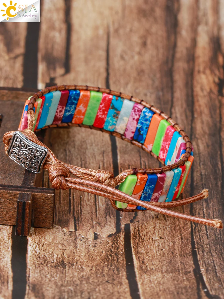 CSJA 7 Чакра браслет натуральный камень красочные браслеты из яшмы Кожа