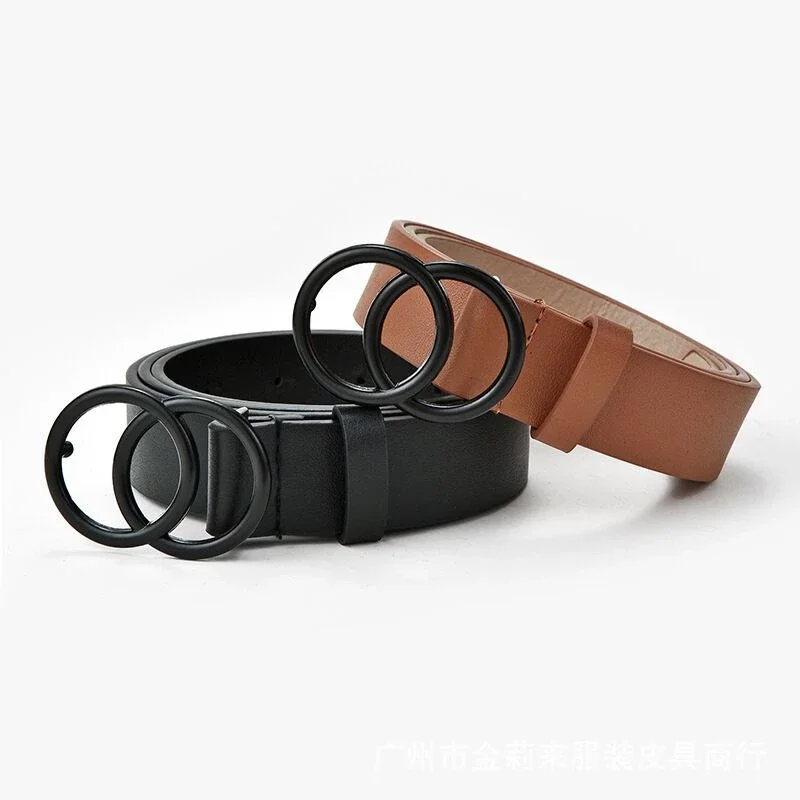

Fashion Leather Waist Belts Women For Jeans Double Ring Buckle Ladies Belt For Dresses Black Women Belt Wild Waistband Ladies