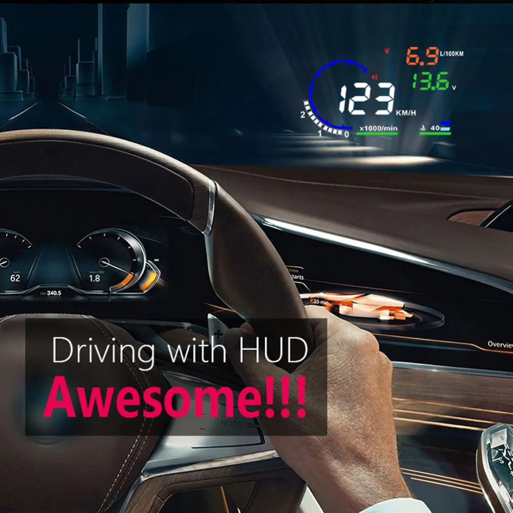 

Head Display Digital Universal Car HUD Speedmeter Over Reminder MPH (Black)