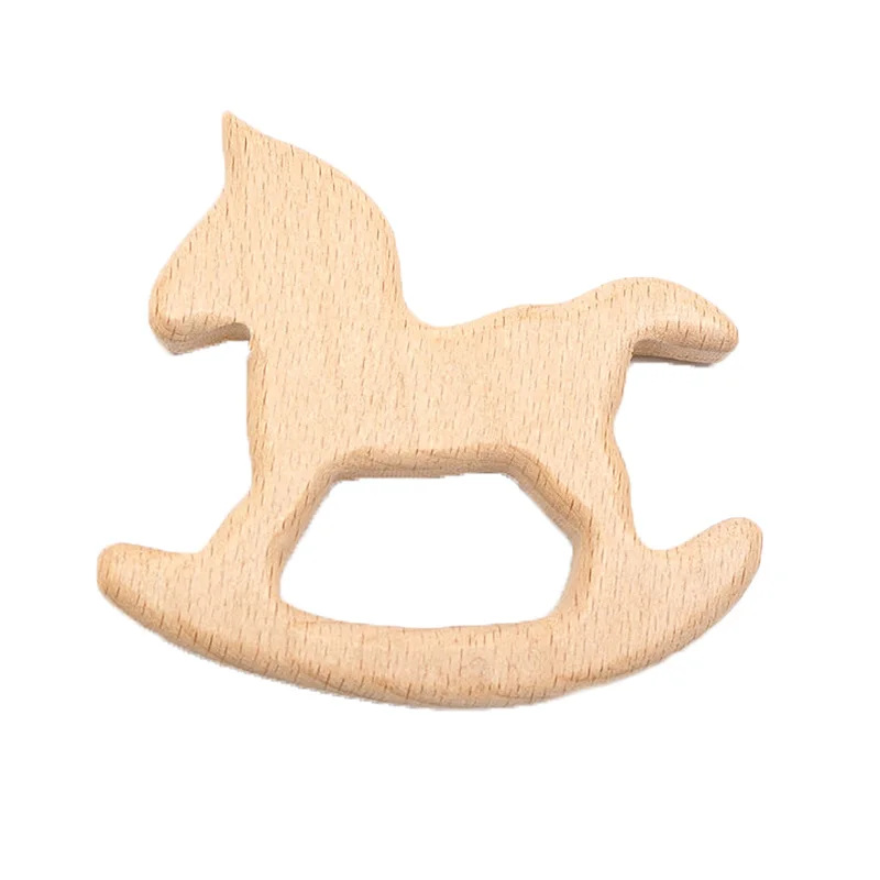 Chenkai-mordedor de caballo de madera de 10 piezas, juguete de dentici&oacute;n de beb&eacute; natural, sonajero, bricolaje, regalo de dentici&oacute;n de madera ecol&oacute;gico org&aacute;nico-1