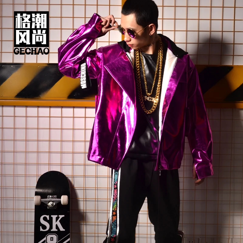 Куртка мужская из искусственной кожи с капюшоном Фиолетовый пиджак свободного
