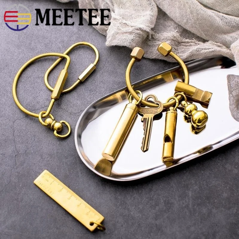 Meetee 1 набор, Чистый медный брелок, подвеска, пряжки, латунный брелок для ключей в виде пояса, уплотнительное кольцо, крючок, сделай сам, кожевенное ремесло, аксессуары, BF433