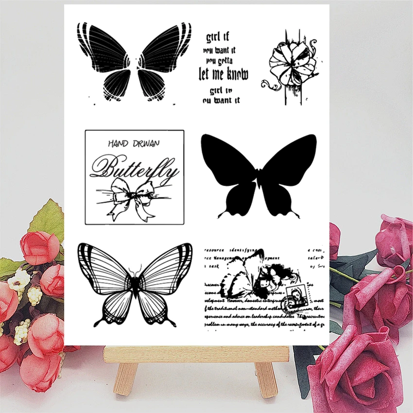 14x18 см бант Бабочка Тени прозрачный печать прозрачные наклейки силиконовый валик