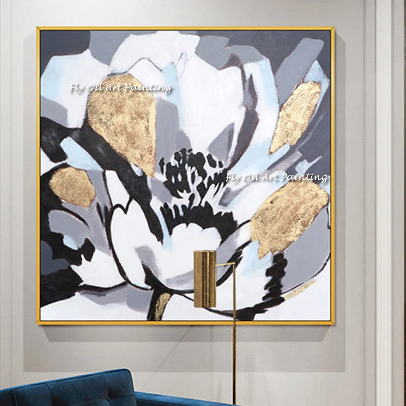 

Абстрактная Золотая фольга с цветами, художественная живопись на холсте, настенное украшение, картина для домашнего декора, семейный Декор