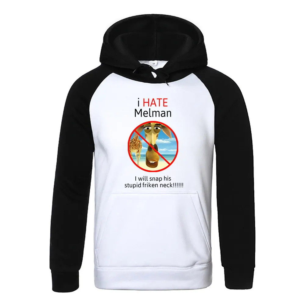 

I Hate Melman Men Hoodie Streetwear Sportswear Pullover Clothes Loose Raglan Hooded Sweatshirt Cartoon Tracksuit Men Tops