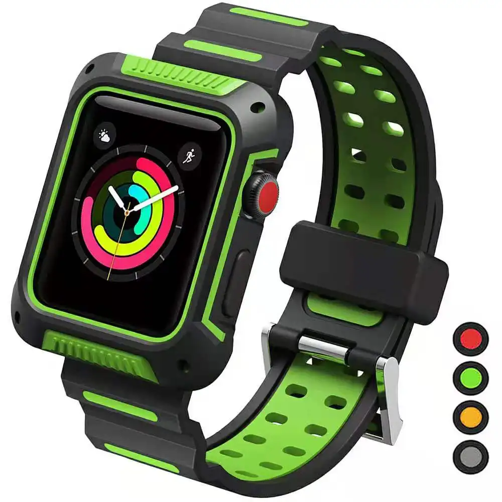 Силиконовый ремешок с защитной рамкой для Apple Watch Band series 3 42 мм 38 iwatch 4 40 44 мужчин и
