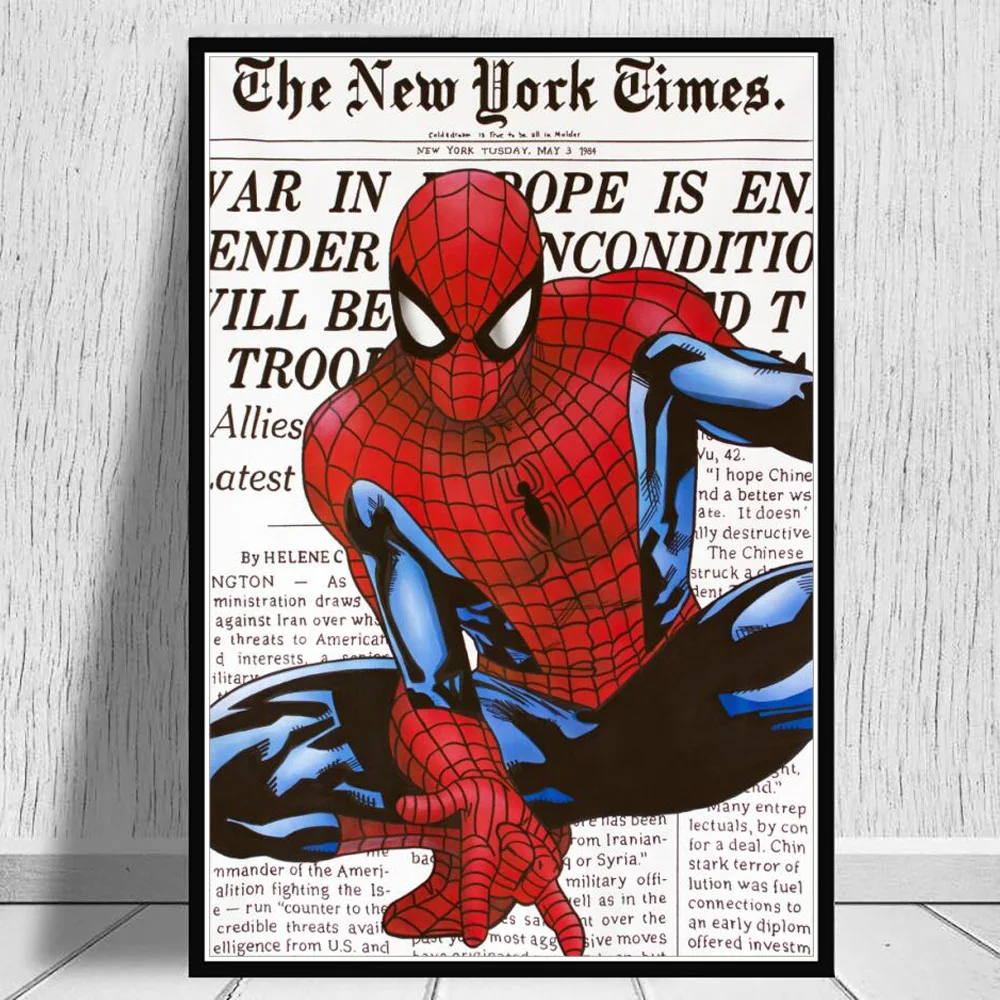 

Marvel Superhero Spider Man Newspaper Poster And Prints Comic Picture On Canvas Wall Art Decorative Painting For Living Room
