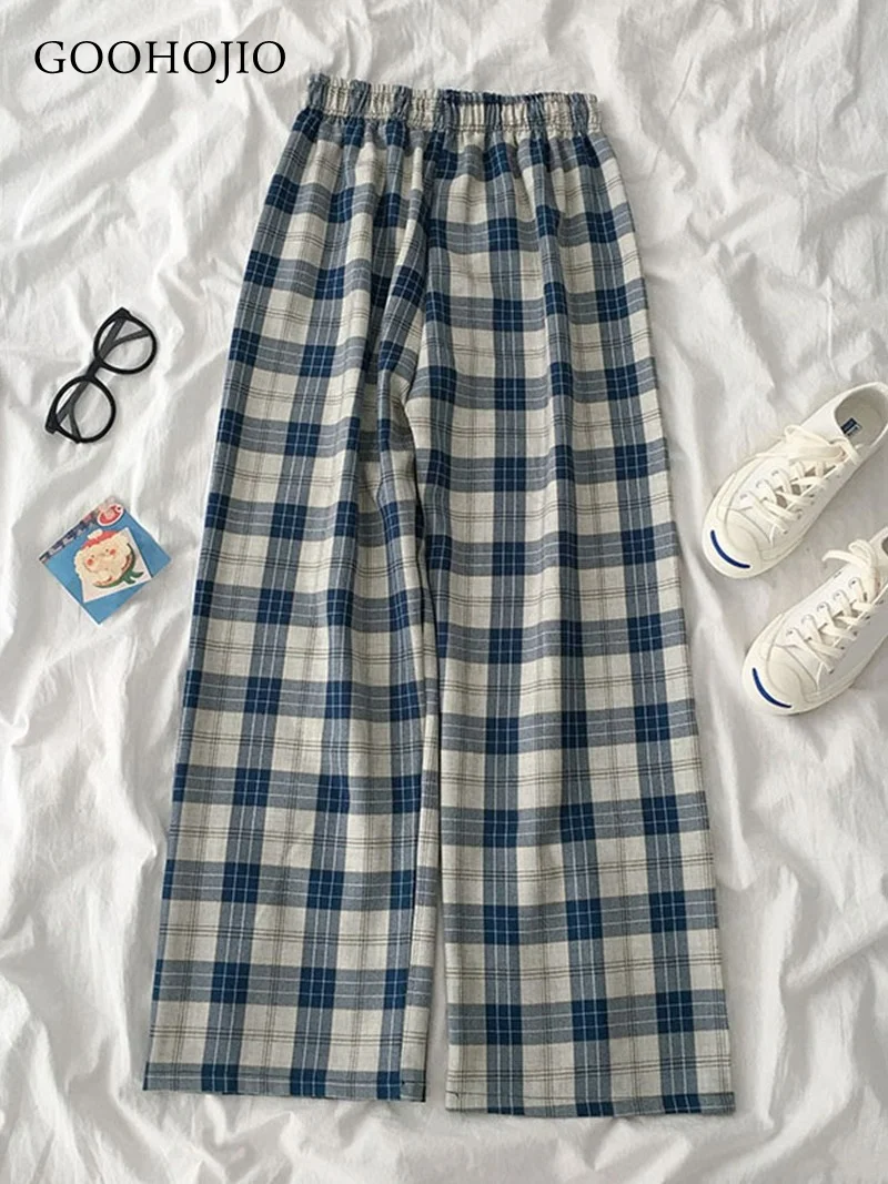

Wide Leg Pants Womens Hot Sale Summer Fall Chic High Waist All-match Teens Streetwear Ins Trendy Harajuku Plaid Womens Trouser