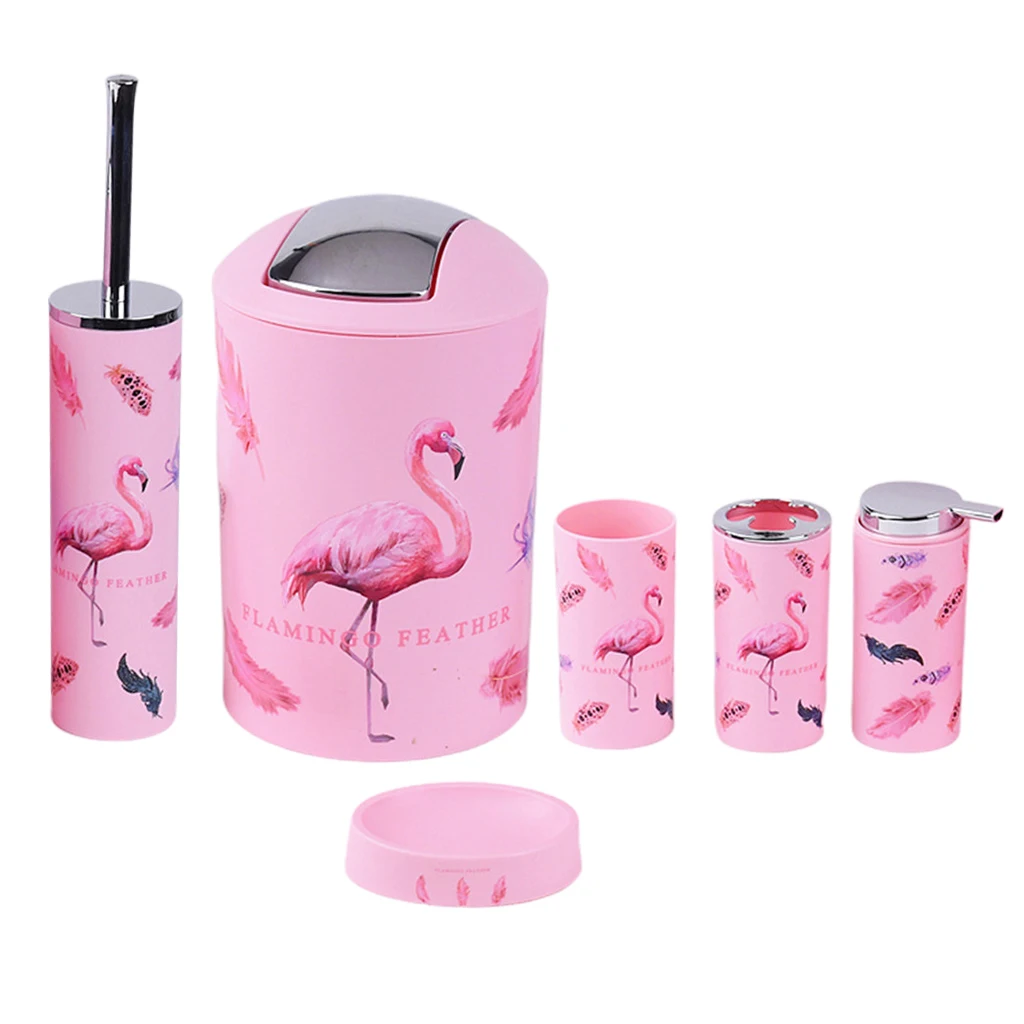 6pcs flamingo pattern soap dish dispenser tumbler bathroom practical accessories free global shipping
