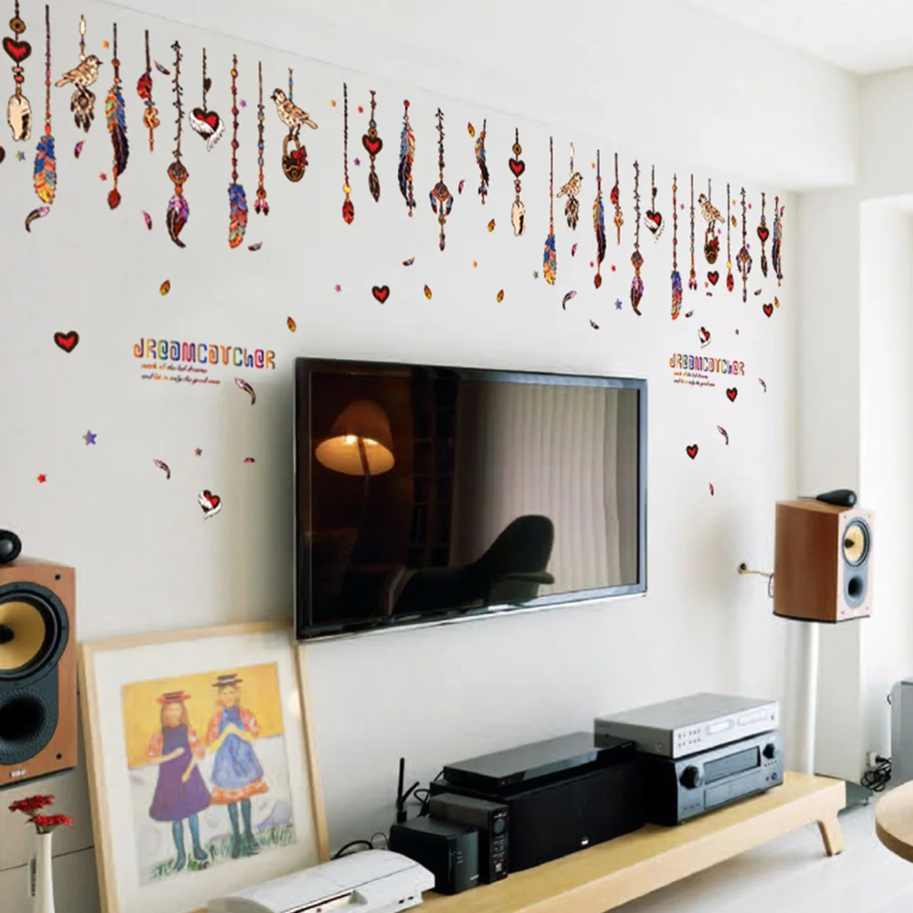 

Colourful Feathers Pendant Wall Sticker PVC Material DIY Wall Decals