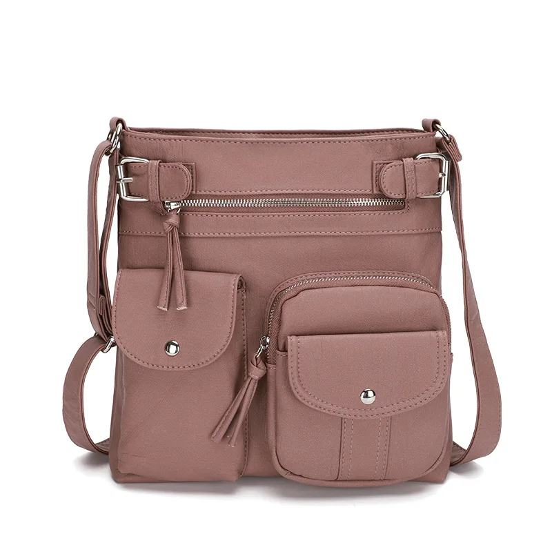

Large capacity lady shoulder bag solid color small square bag high quality washing water PU fashion slant cross bag