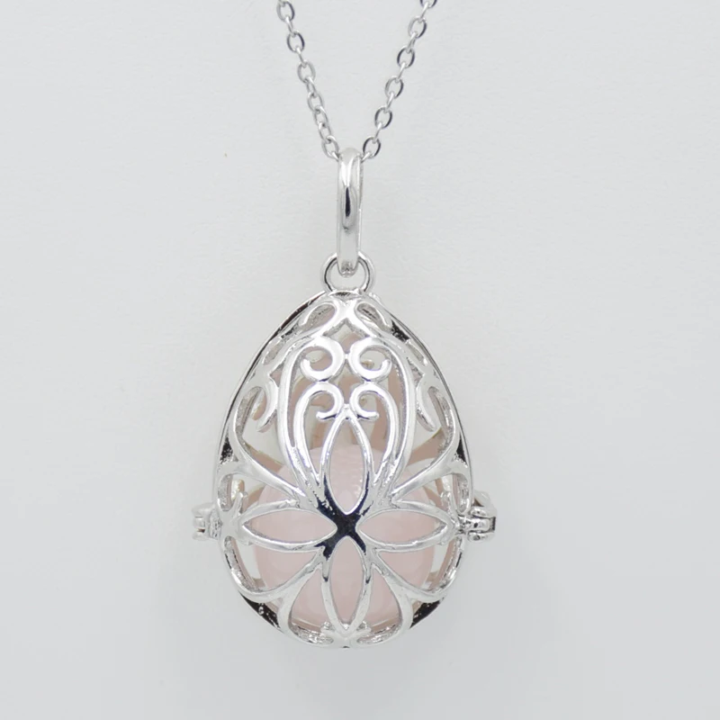 Полый Шарм-клетка в форме яйца горка-медальон кулон ожерелье с натуральным