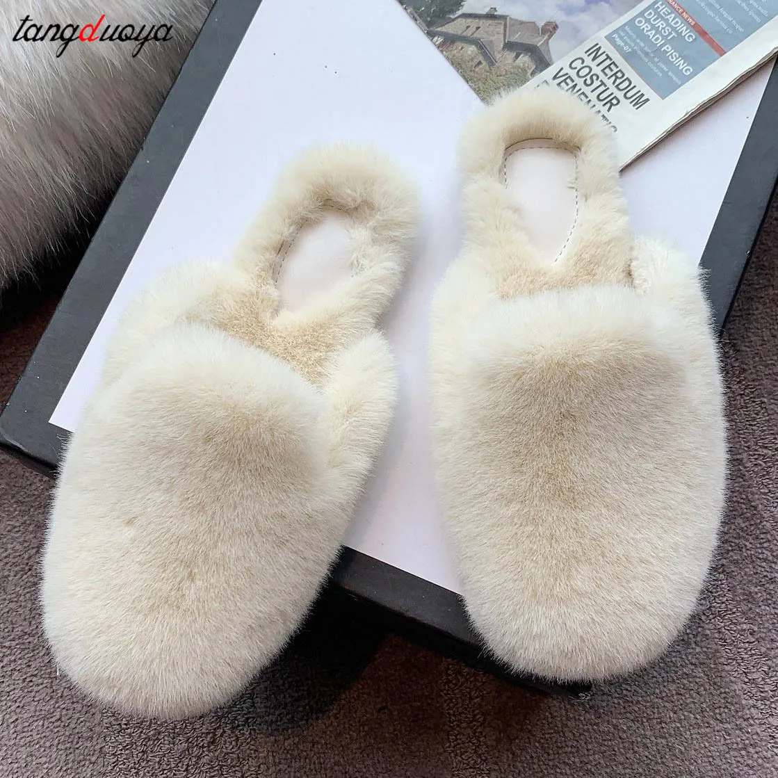 

Women Winter House Fuzzy Slippers Fur Fashion Warm Shoes Woman Slip on Flats Female Furry Slides Cozy Home Slippers women 2021