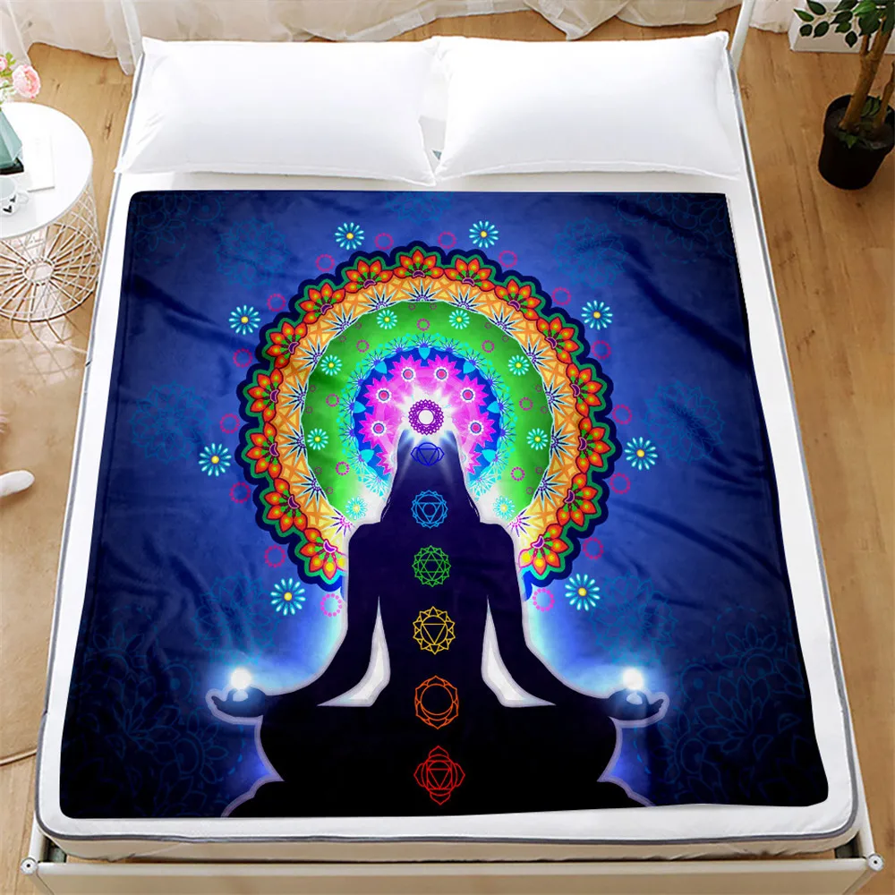

India Meditation Blanket Soft Plush Flannel Blanket Yoga Mat Tapestry Bedroom Bedspread Sofa Couch Bed Throw Blanket