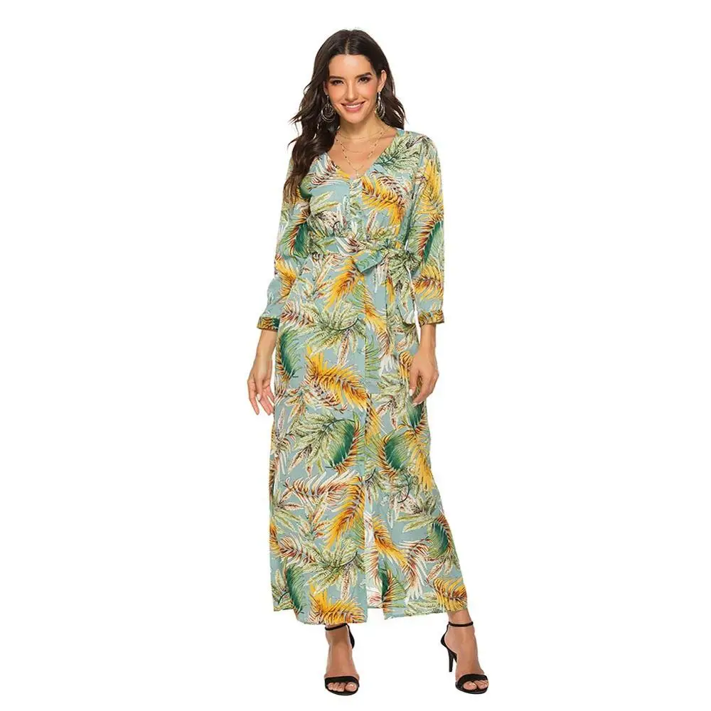 2019 осенне зимнее женское платье богемное пляжное длинное с v образным вырезом