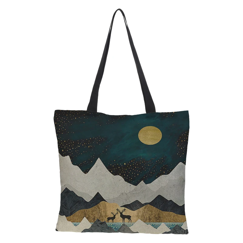 RAVIDINO doube-боковая абстрактная картина сумка большая емкость продуктовый мешок