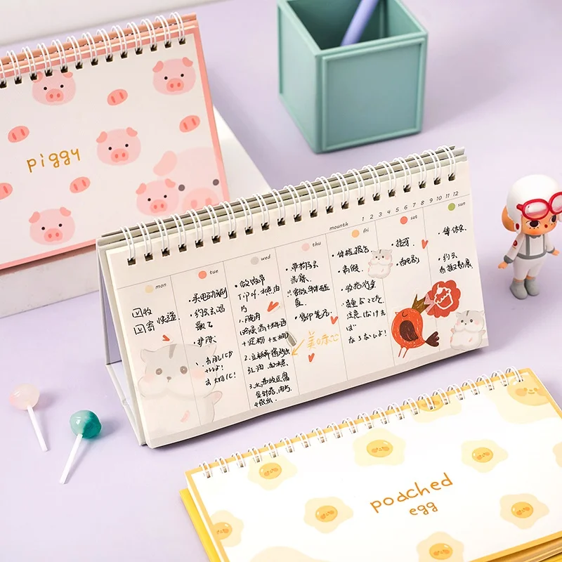 

Cute Student Desk Cartoon Time Organizer Pad Stationery Monthly Weekly Daily Planner List Memo Pad Note Pad Coil Notebook