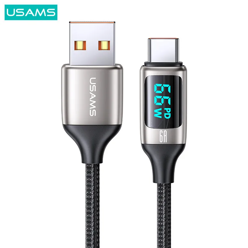 Кабель для быстрой зарядки USAMS 100 Вт 6 А со светодиодным дисплеем USB A C на Type