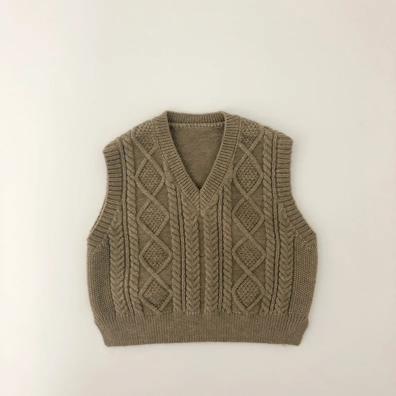 

2021 Spring New Baby Boys Knitted Sweater Vest Girls Sleeveless Soft Knitted Vest Boys Outwear Clothes Kids V-neck Sweater Tops