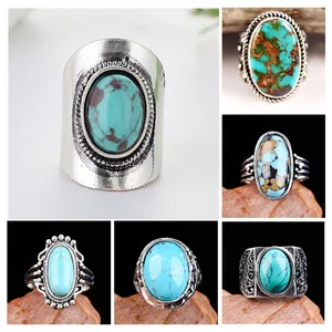 Винтажное тибетское кольцо, серебряная, в стиле бохо цветов, каучук зеленого цвета камень для женщин, для вечеринок, бирюза, большой овальный резной цветок, O5X729