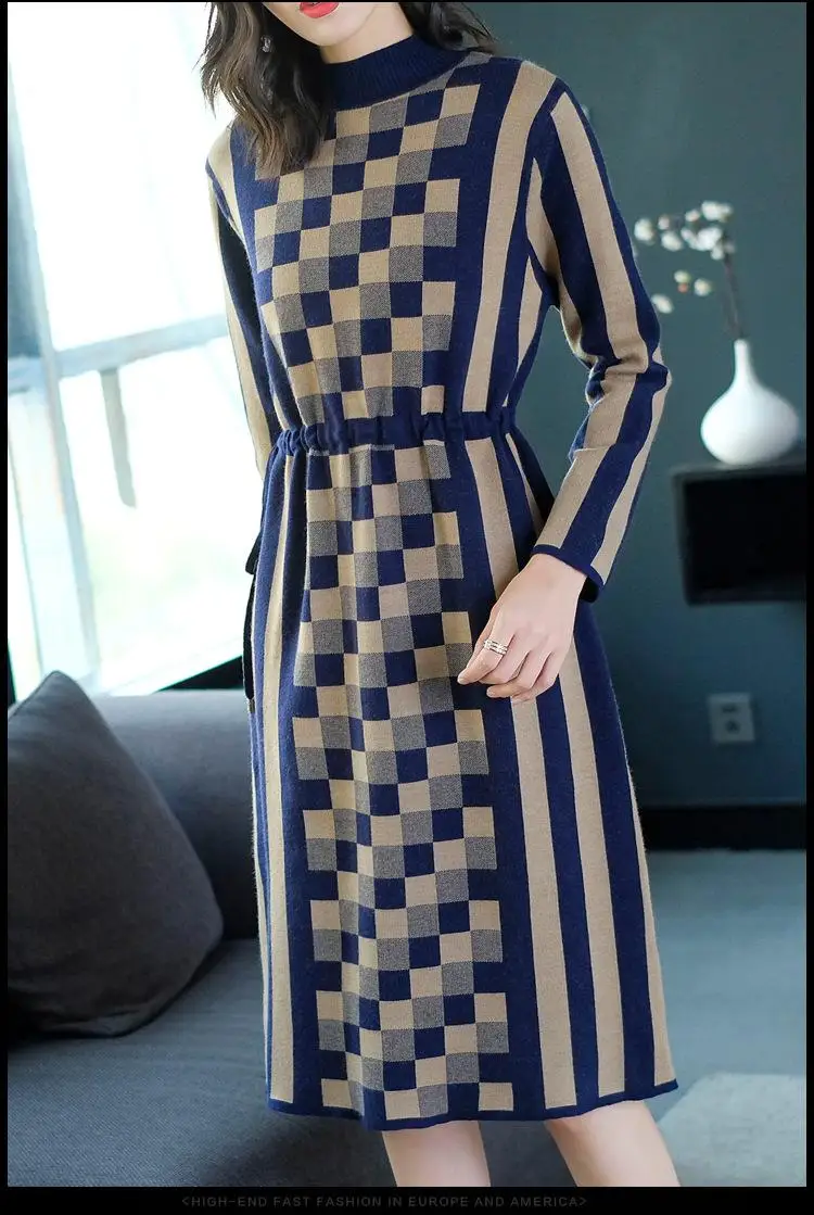 Женское платье большого размера осеннее и зимнее модное Облегающее вязаное в