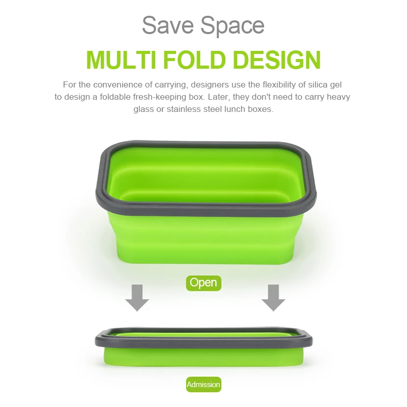 Портативный Прямоугольный силиконовый масштабируемый складной Ланчбокс 800 мл