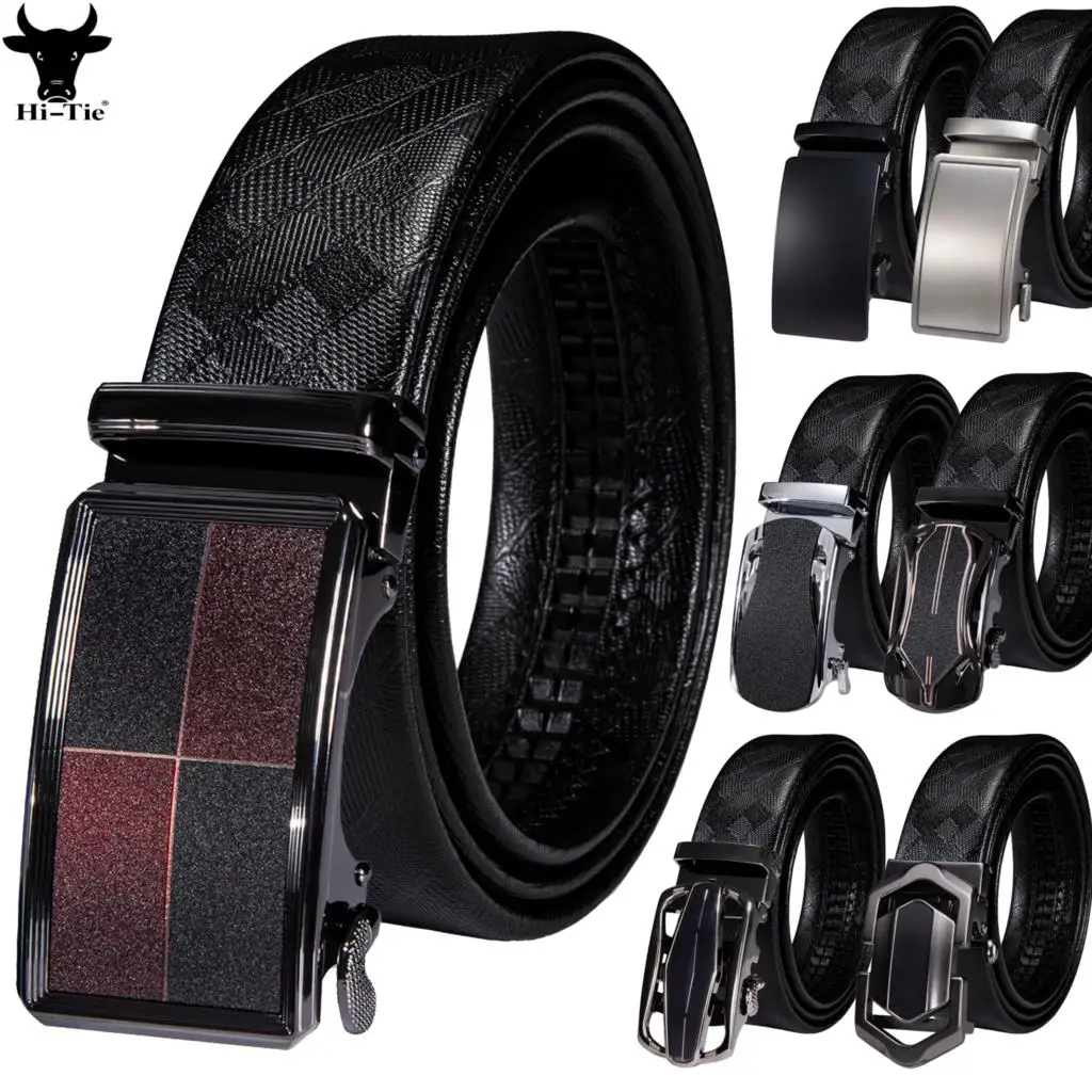 

Desinger Automatic Buckle Mens Dress Jeans Belts Black Leather Ratchet Waistband Strap Casual Formal Business Daily Big Fat Plus