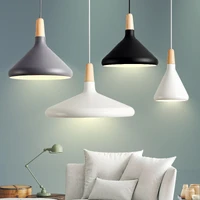 nordic simple aluminum shade with wood pendant lights fashion lighting fixtures suspension luminaire for living room bedroom
