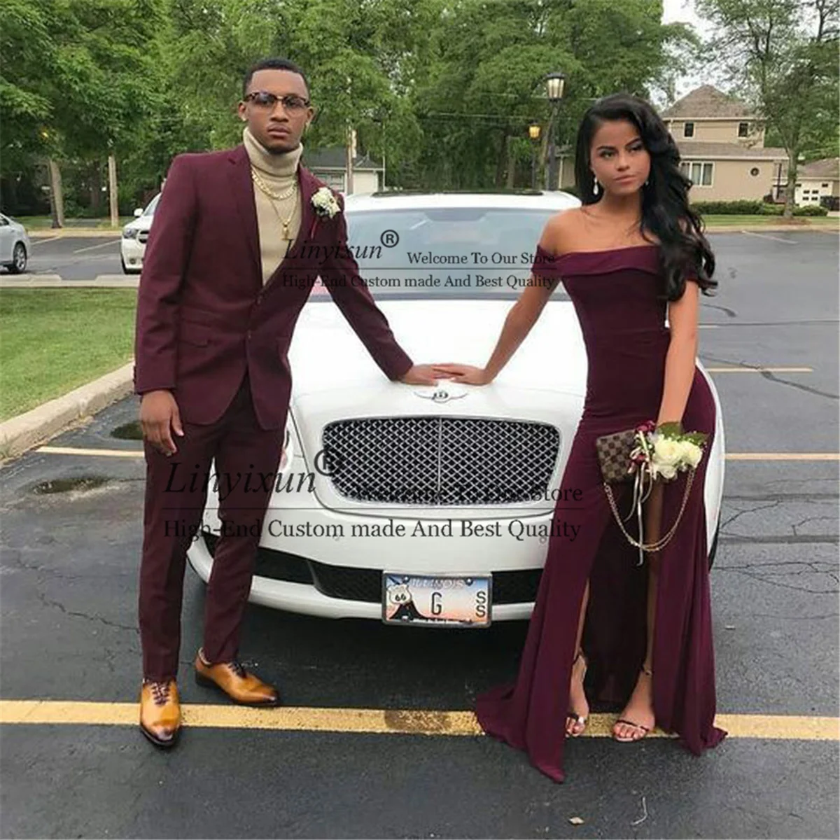 

Burgundy Suits for Prom Party BestMan Blazers Groom Tuxedo Costume Mariage Homme Grey Terno Masculino 2Piece Coat Pants