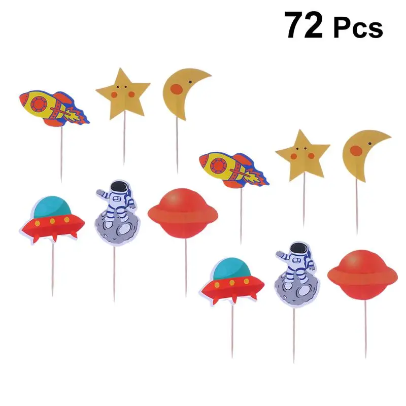 72PCS Cake Decorations Creative Toppers Spaceman Shape Dessert Decoration Card Aviation Theme Party Supplies | Дом и сад