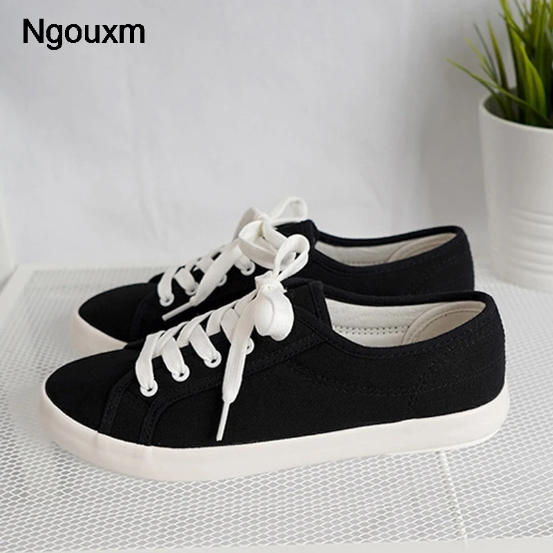 Ngouxm/Женская парусиновая обувь Женская повседневная на плоской подошве Черные