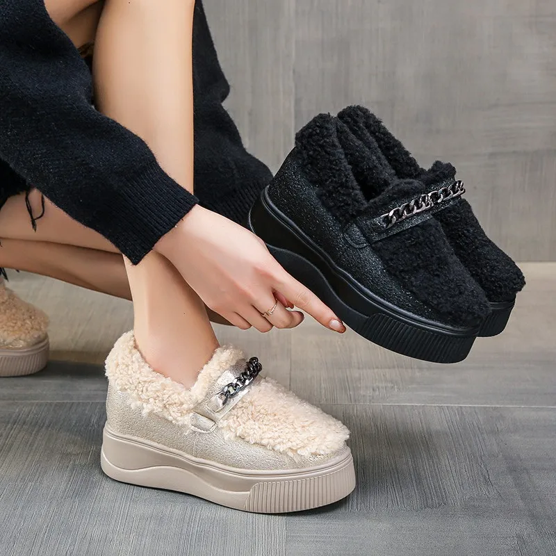 

Женские ботинки на толстой подошве, с круглым носком и металлической цепочкой, 7 см