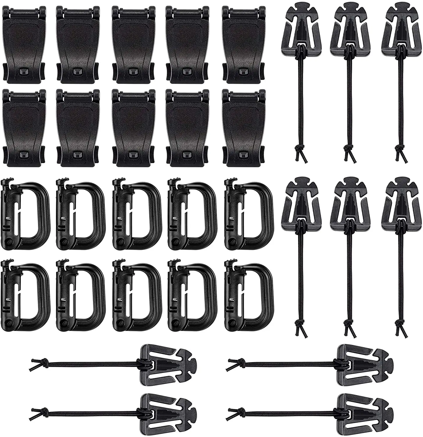 

Tactical Kit of 30pcs Attachments Gear Clip Buckle Strap D-ring Hooks for Molle Backpack Webbing Attachments Outdoor Tools