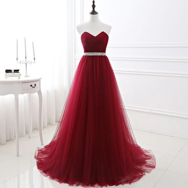 

Burgundy Simple Bridesmaid Dresses A-Line Beading Sashes Sweetheart Neck Wedding Party Guest Maid of Honor Prom Gowns Sleeveless