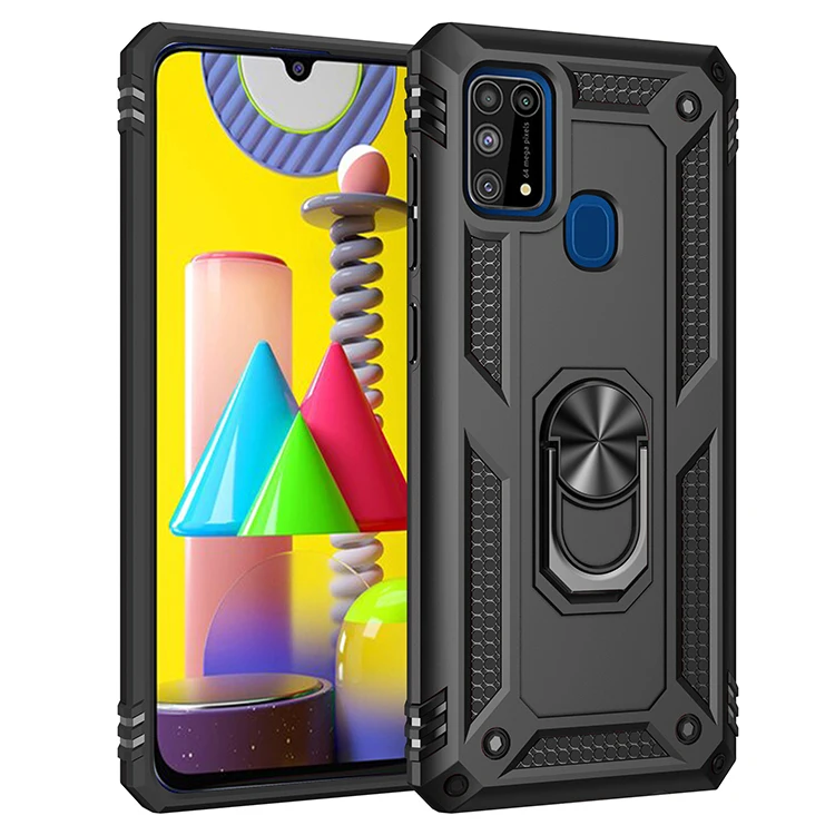

Shockproof Armor Phone Case For Samsung Galaxy M31S M30S M21 M31 M51 M02 A01 M01 Core Metal Ring Bracket Rugged Protection Cover