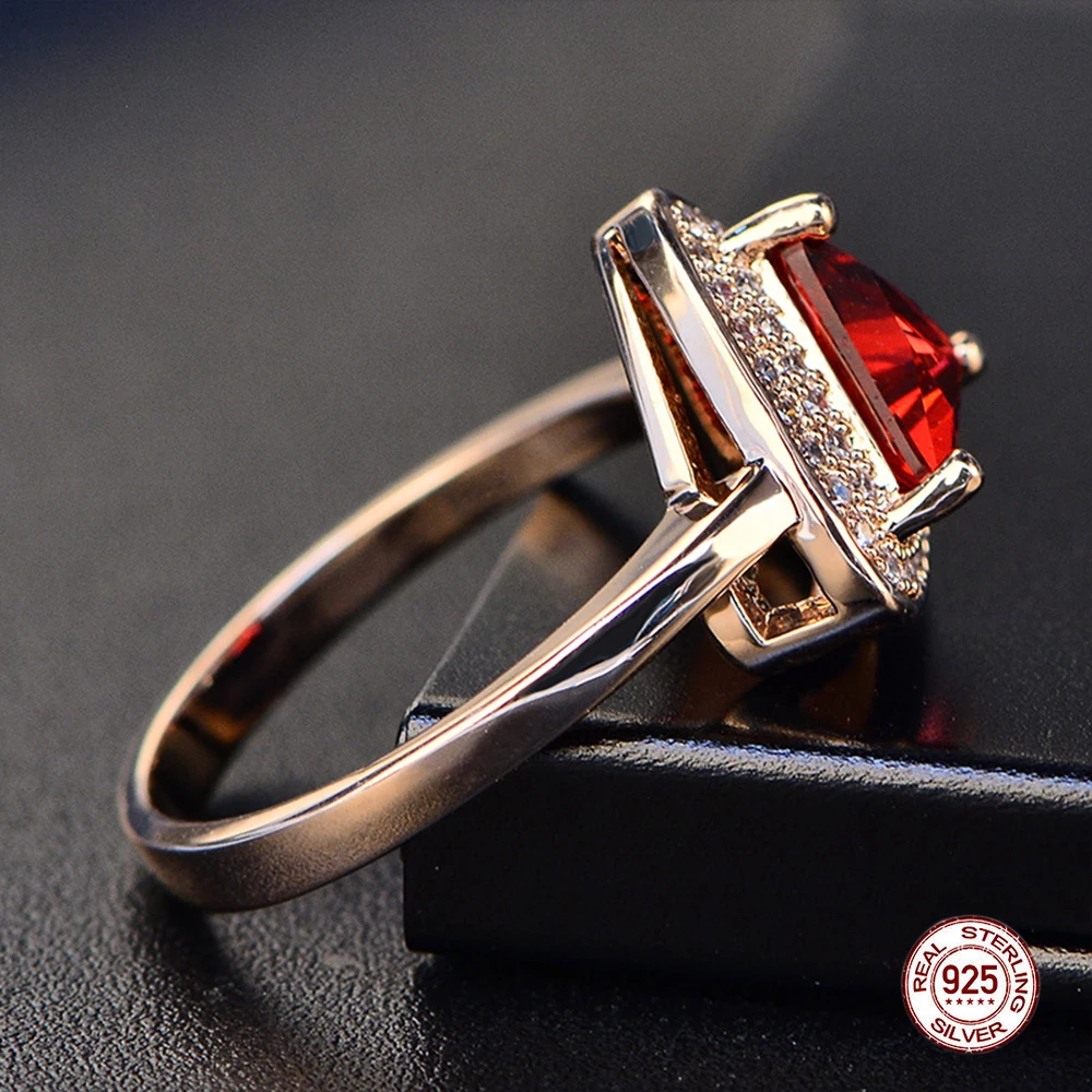 Роскошное модное кольцо с рубином искусственное серебряное для женщин