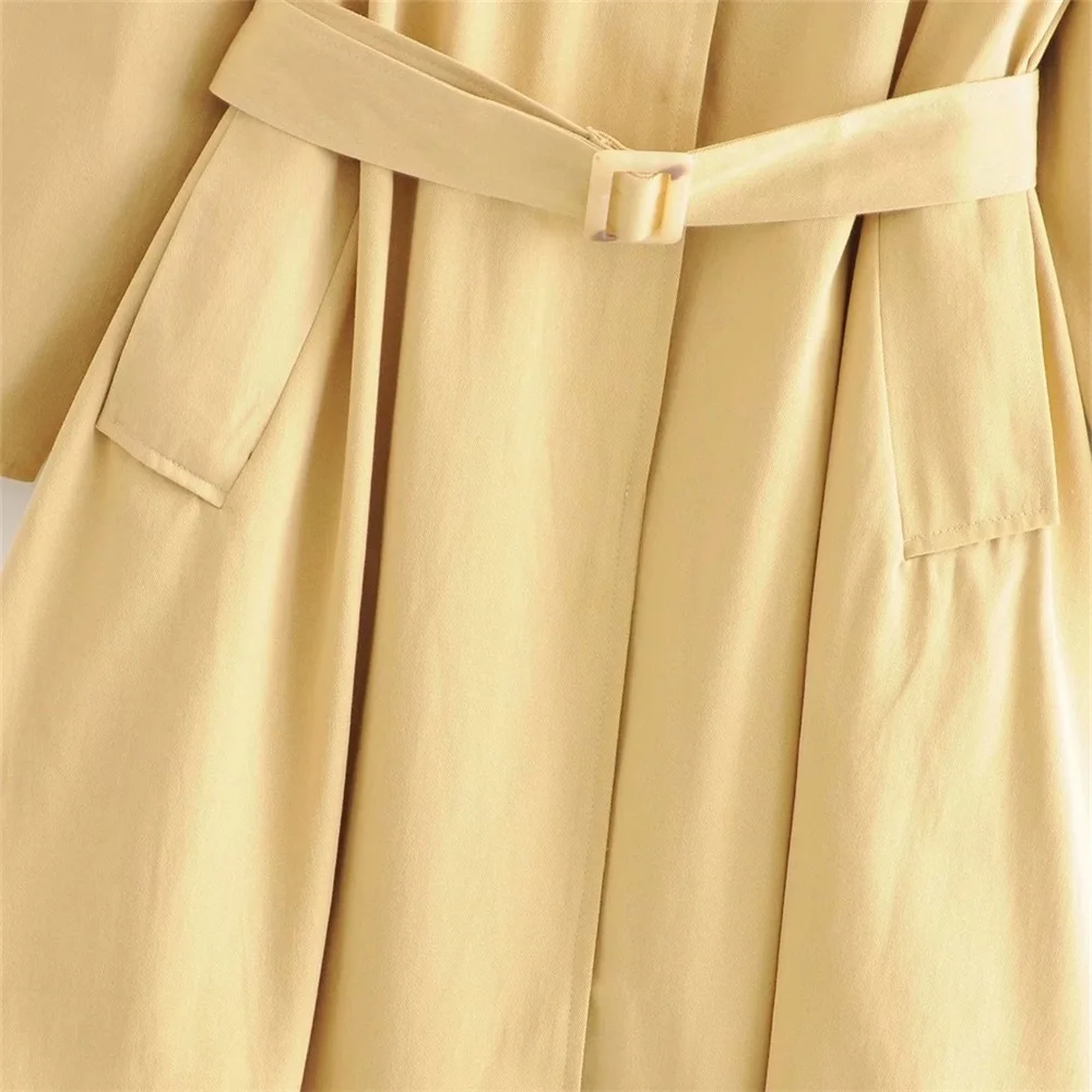 

2019 winter women's new polo long sleeve single breasted cotton hemp loose short belt trench coat