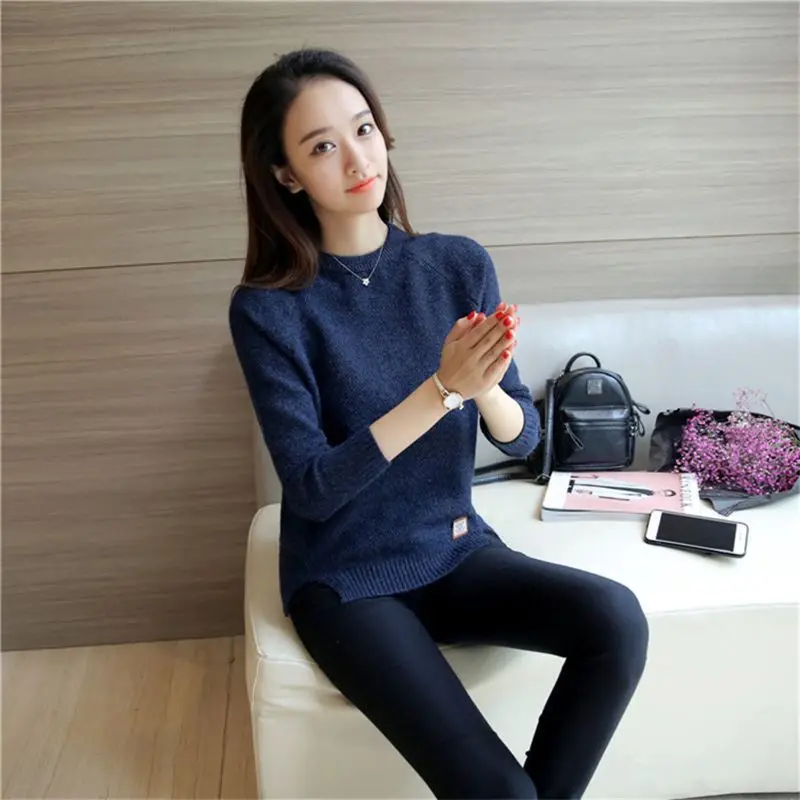 

Knitted Sweater Women O Neck Autumn Winter Tops 2019 Long Sleeve Female Slim Thin Ladies Bottoming Solid Color Tops Pullovers