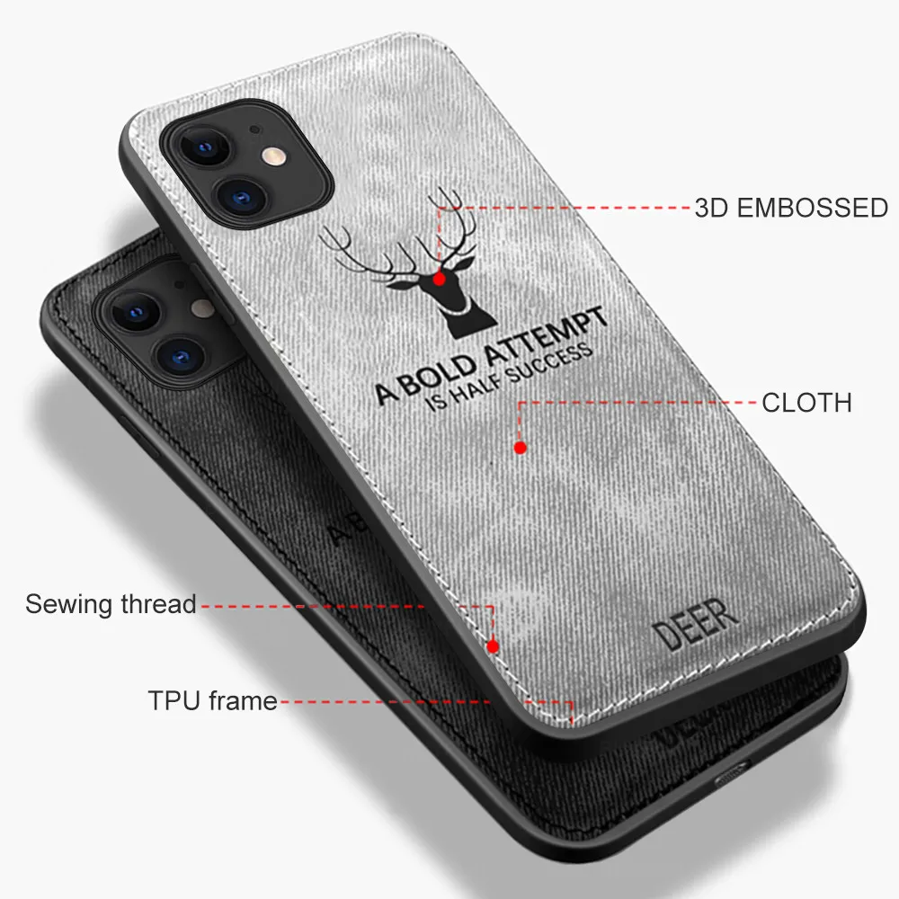 luxury retro deer cloth texture phone case on for iphone 12 iphone12 mini pro max ultra thin soft tpu fabric cover leather cases free global shipping