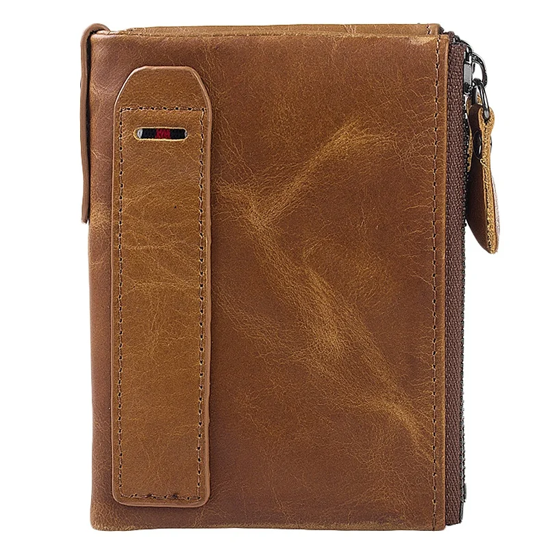 Кожаные мужские кошельки короткие кредитницы визитницы двойная молния кошелек |