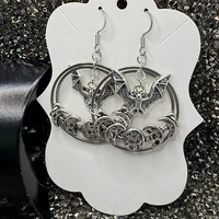 moonphase bat earrings tibetan silver drop earrings boho pagan gift goth earrings