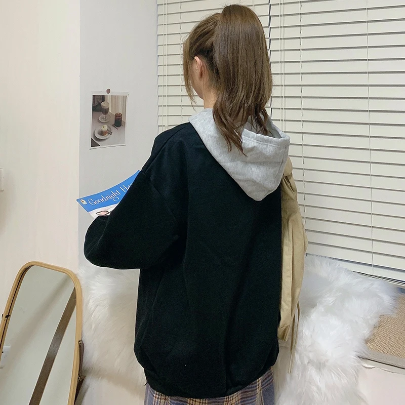 

Woman Warm Velvet Thicken Hooded Sweatshirt Solid Color Pullover Oversized Harajuku Aesthetic Streetwear Casual Loose Korean Pop