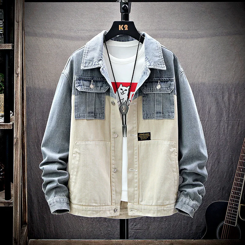 

Spring Autumn 2020 youth Men matching casual denim jacket coat outdoor Turn-down Collar Single Breasted Plus Size Jeans Jackets