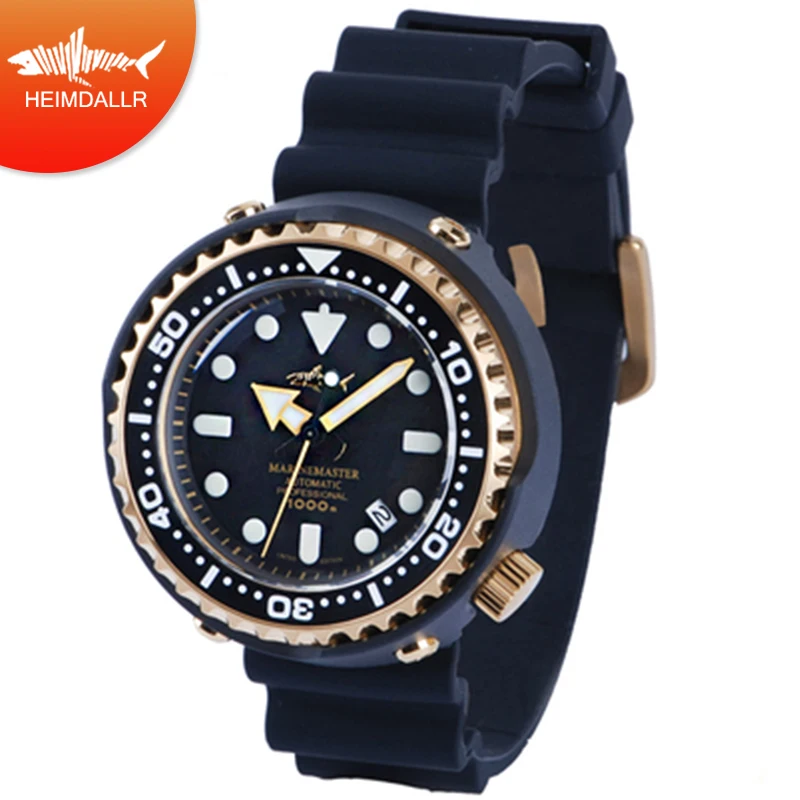 Мужские водонепроницаемые часы HEIMDALLR 1000 м для дайвинга с золотым покрытием