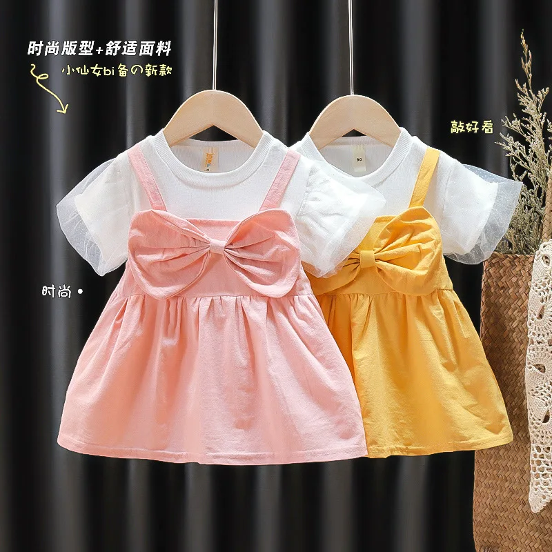 

Летняя одежда для новорожденных девочек, платье с бантом и коротким рукавом для маленьких девочек, одежда для малышей, платья на день рожден...