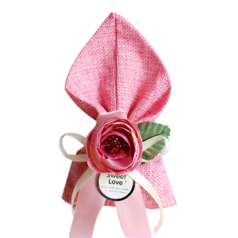 

50pcs/lot NEW Linen bag Wedding Candy Box Rose gift bags baby shower boypackaging gift boxes Bonbonniere Event Party Supplies
