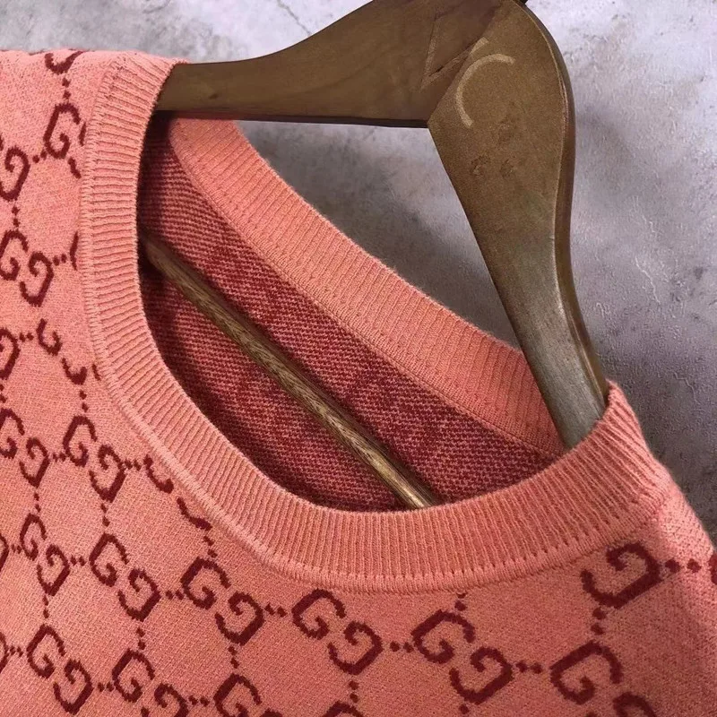 

Summer Ladies Jacquard Round Neck T-Shirt Wool Luxury Brand Short-Sleeved Knitted Loose Trend Bottoming Shirt