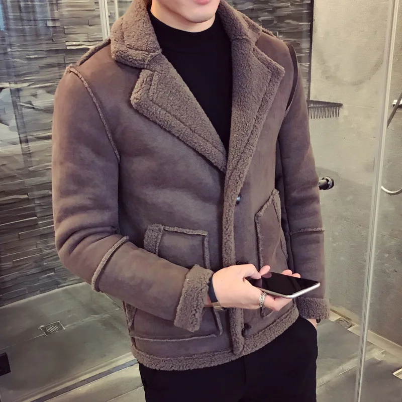 2019 зимняя оленья кожа модная повседневная мужская куртка из овечьего меха